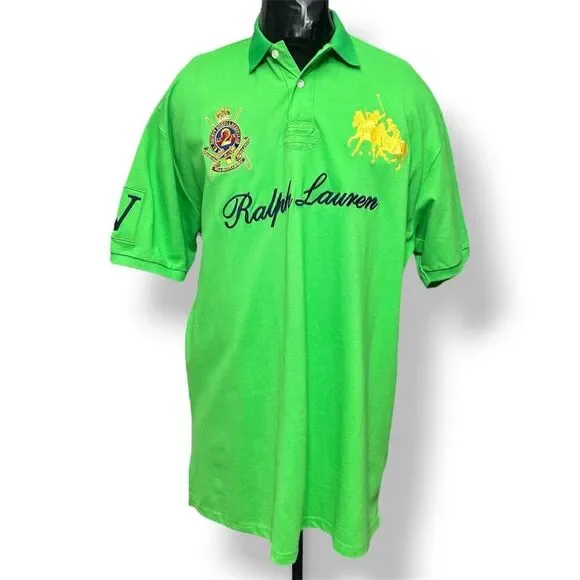 Polo Ralph Lauren 5XL Green Big Pony Crest Polo Shirt Cotton Rugby Equestrian - Picture 2 of 11